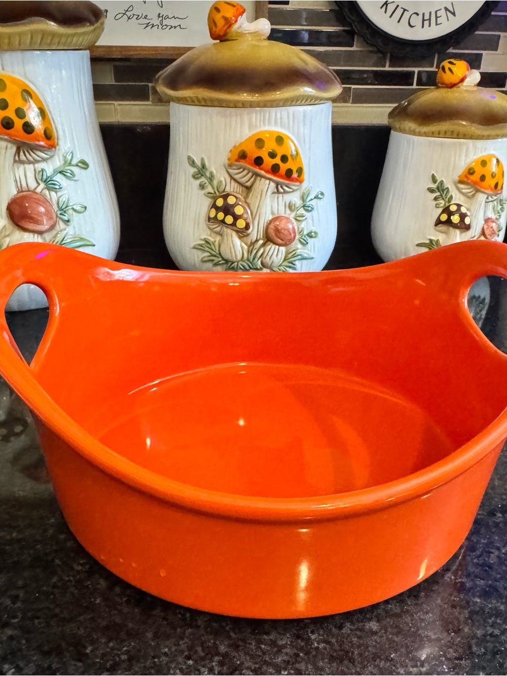 Rachael Ray Bright Orange Ceramic Round Baker with Built-In Handles